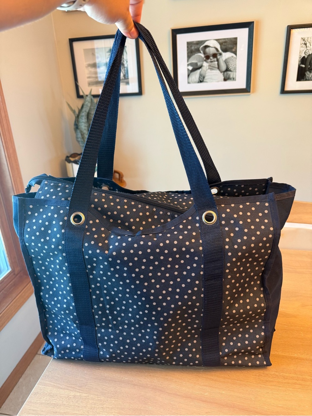 Thirty One Navy Dancing Dot tote